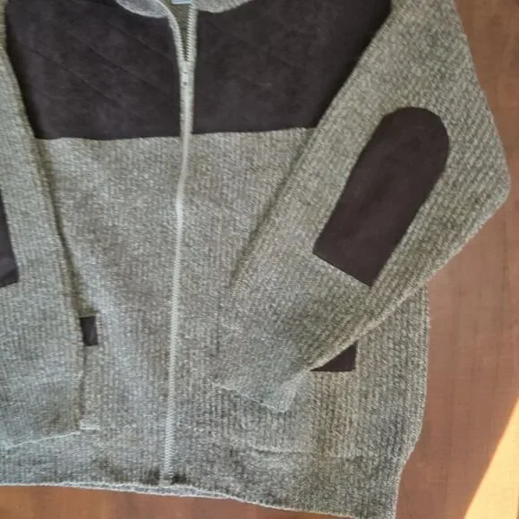 Harley Of Scotland Vintage Mens Full Zip Wool Faux Suede Patch Hunting Sweater L